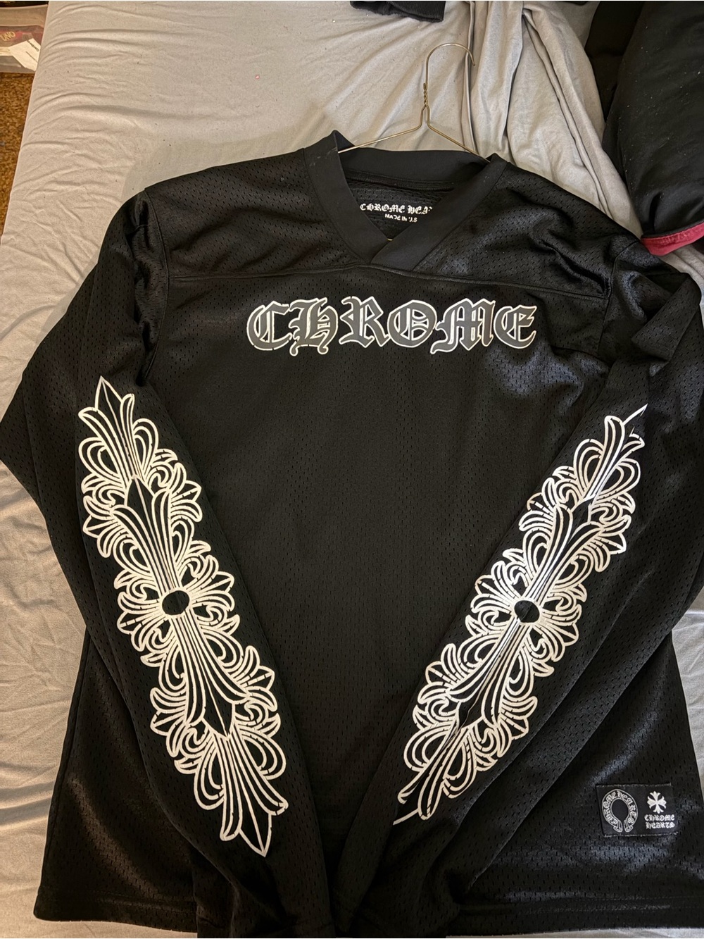 Chrome Hearts Black Mesh Jersey with White Logo Patch